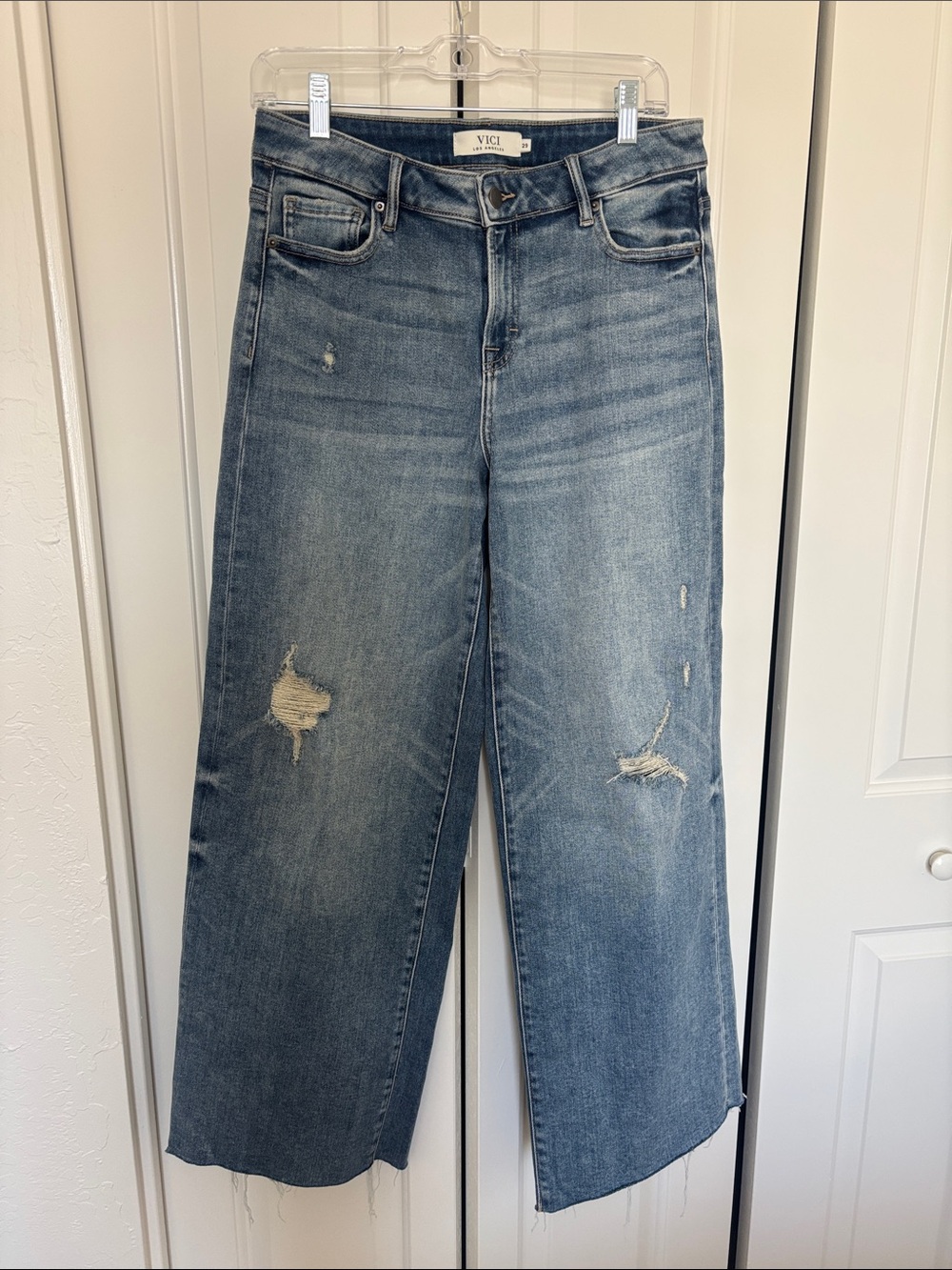 Cooper Super Stressed Distressed Wide Leg Women’s Jean - Medium Wash